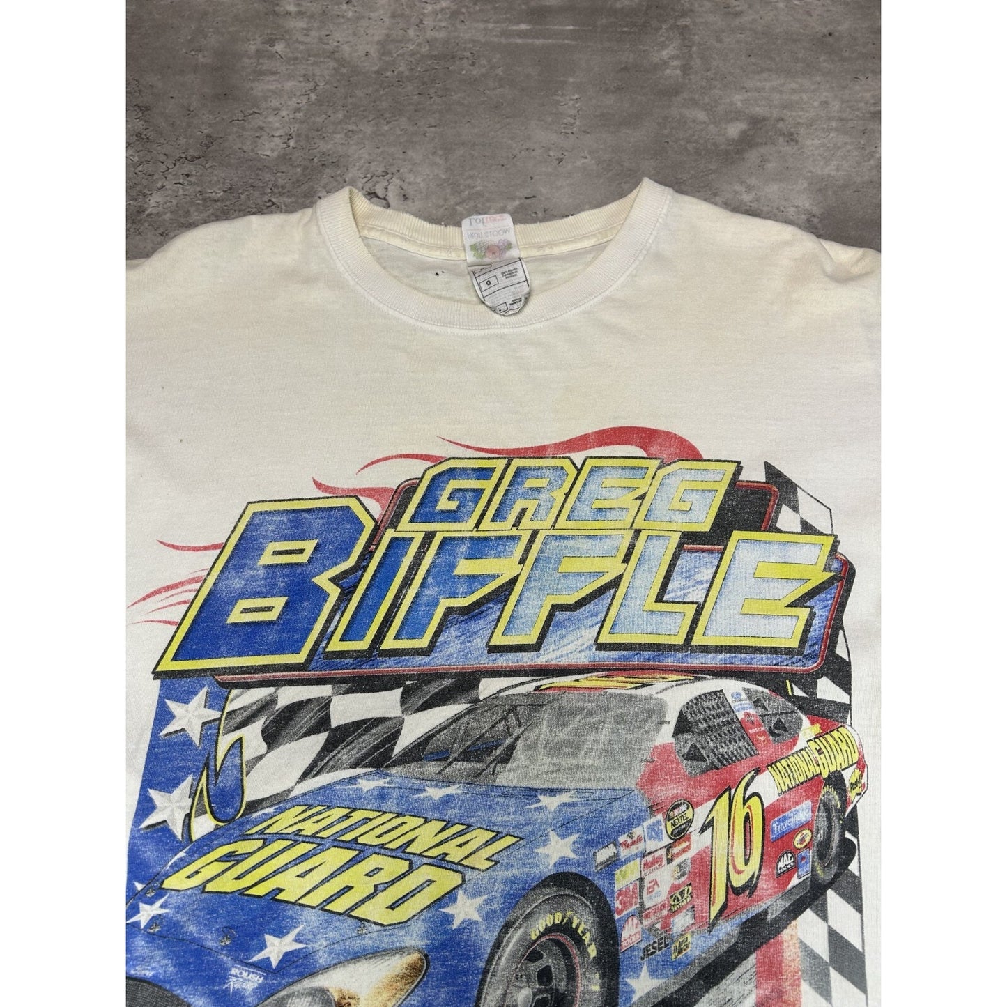 Vintage Greg Biffle #16 Colours Of Speed Nascar Racing T-Shirt Size Large White