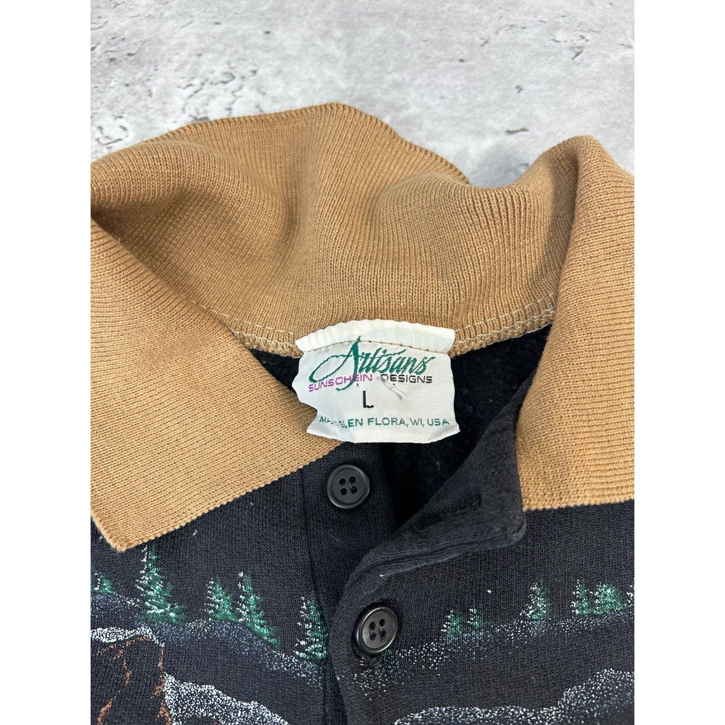 Vintage 90s Deer Nature All Over Print Collared Animal Sweatshirt Size Large