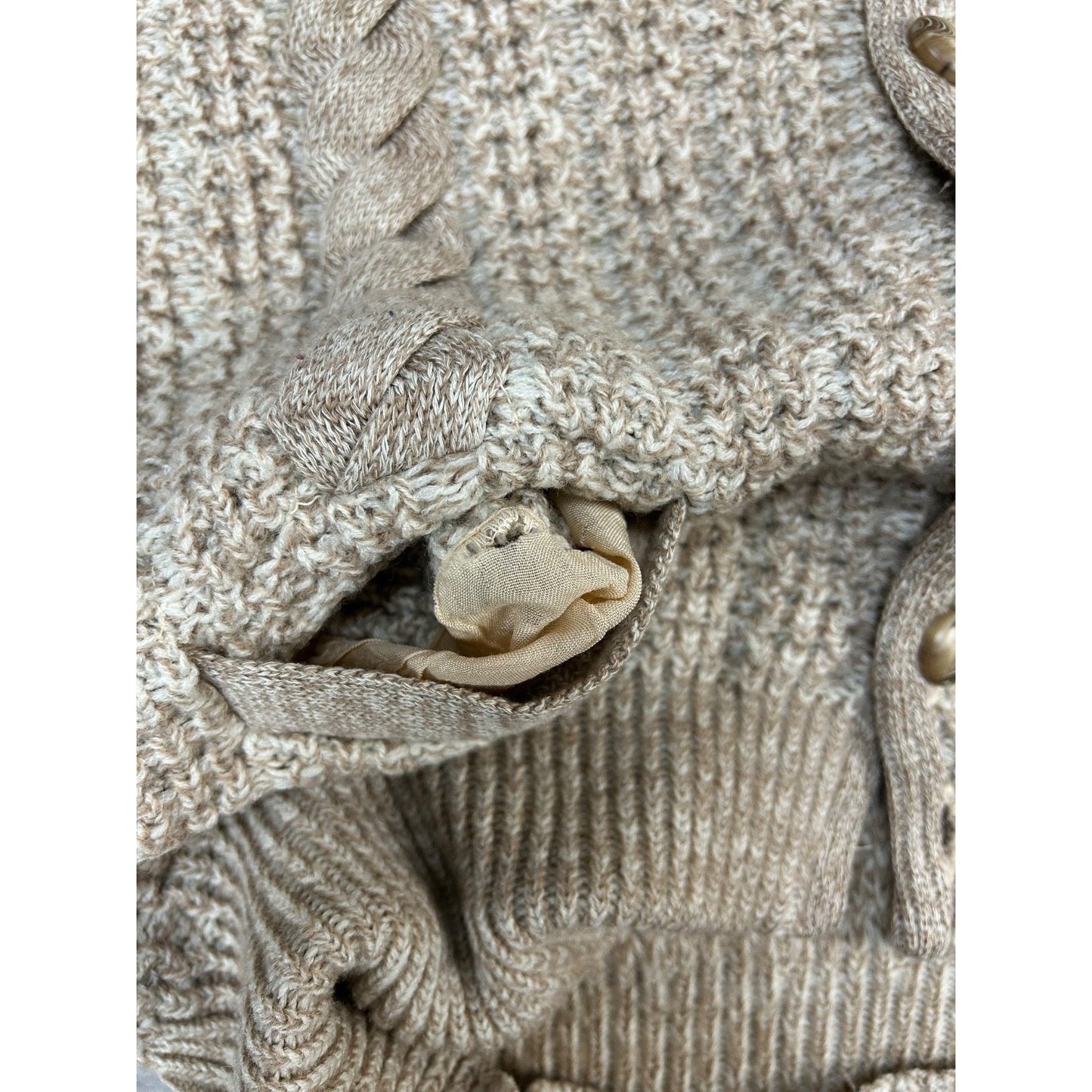Vintage 80s/90s 3/4 Button Textured Knit Cardigan Sweater Size Large Beige