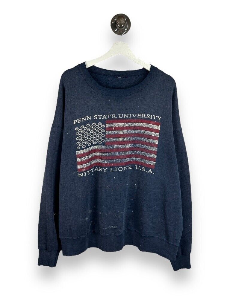 Vintage 90s Penn State NCAA American Flag Distressed Graphic Sweatshirt Size XL