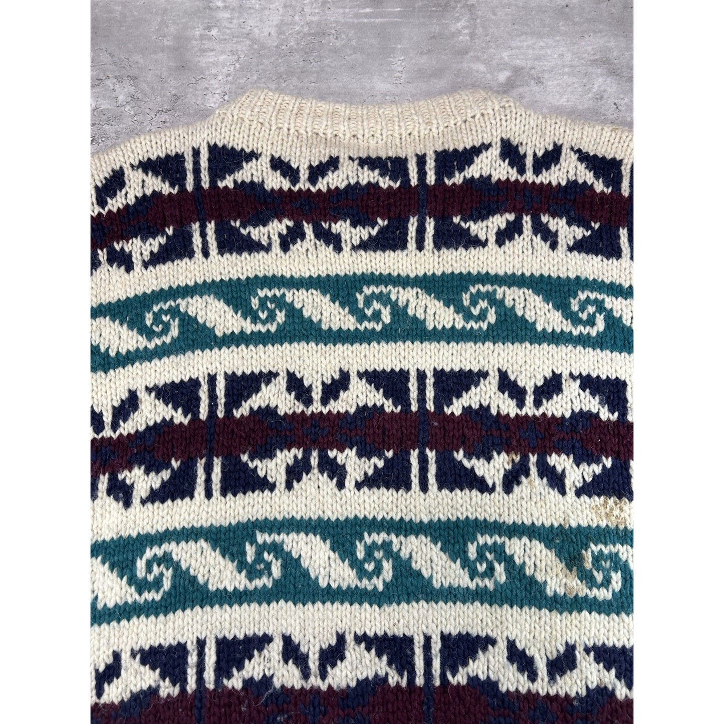 Vintage Las Americas Abstract Striped Pullover 100% Knit Sweater Size XL