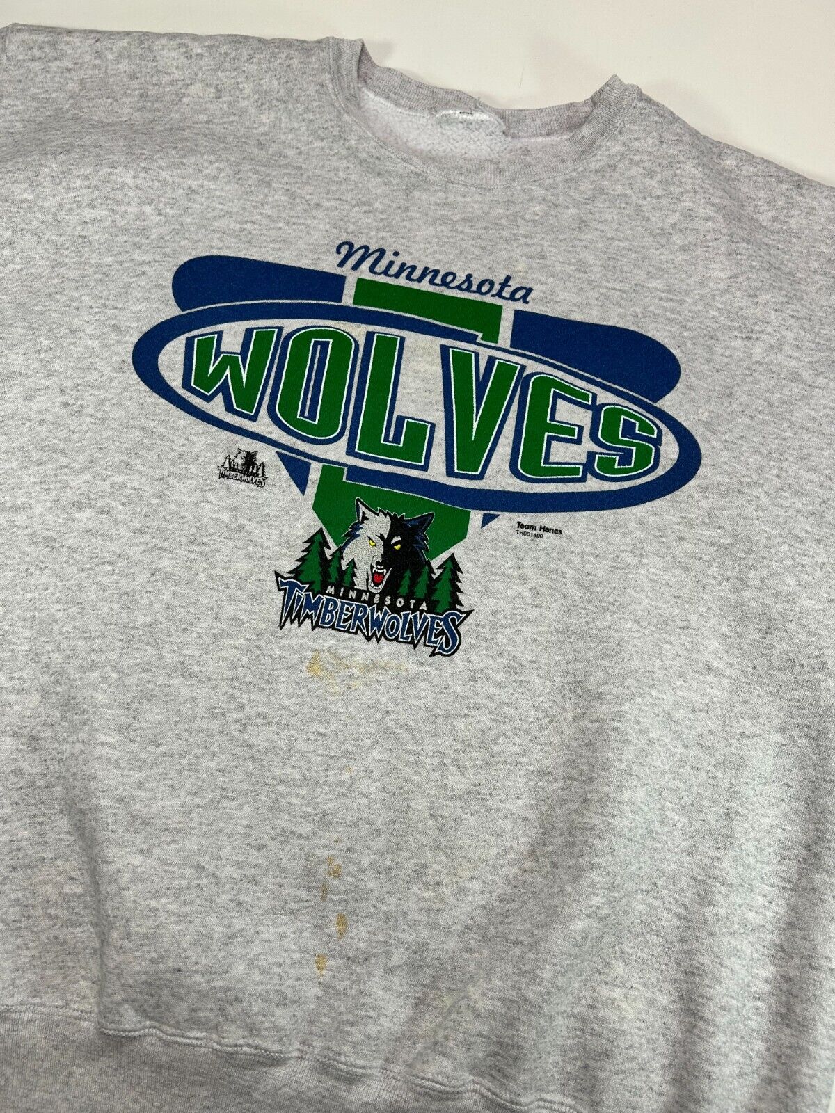 Vintage Minnesota Timberwolves NBA Spellout Graphic Logo Sweatshirt Size Large