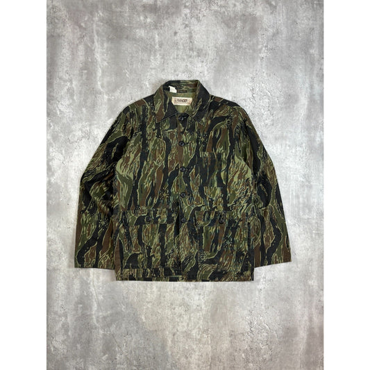 Vintage 1970s Ranger Tiger Stripe Three Pocket Hunting Button Up Shirt Size Small