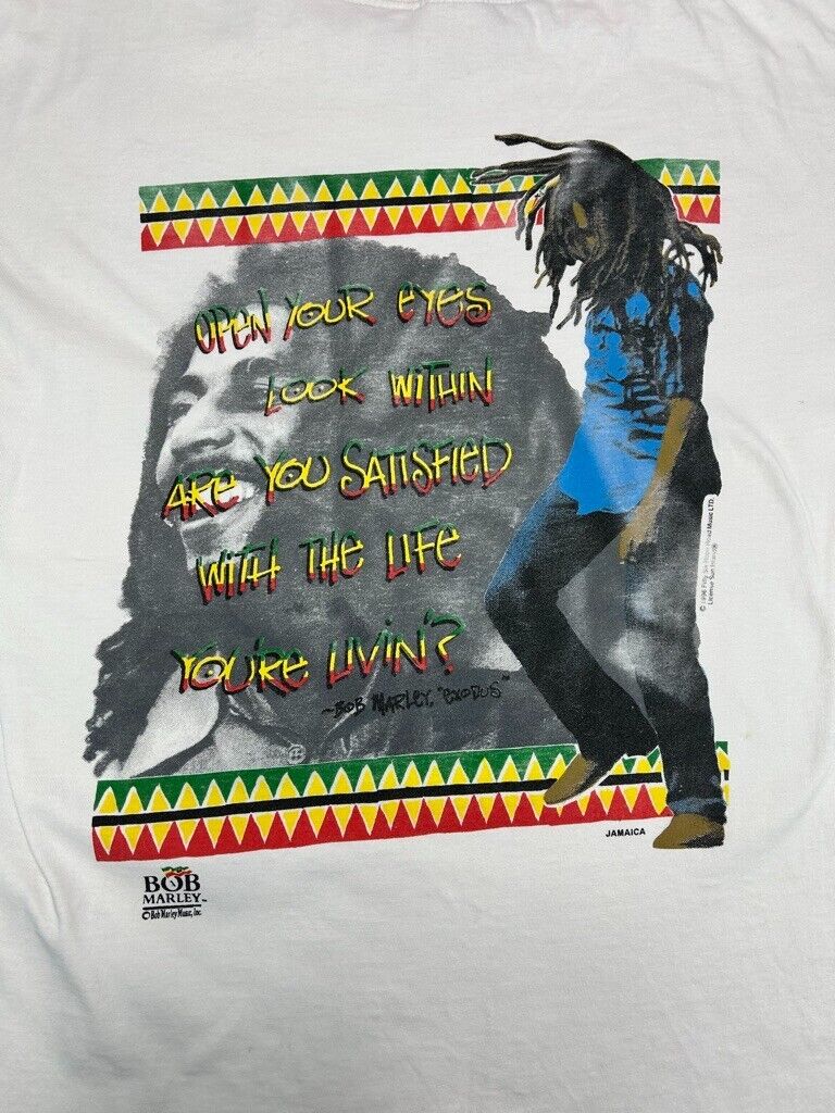 Vintage 1996 Bob Marley Reggae Music Promo Graphic T-Shirt Size XL White