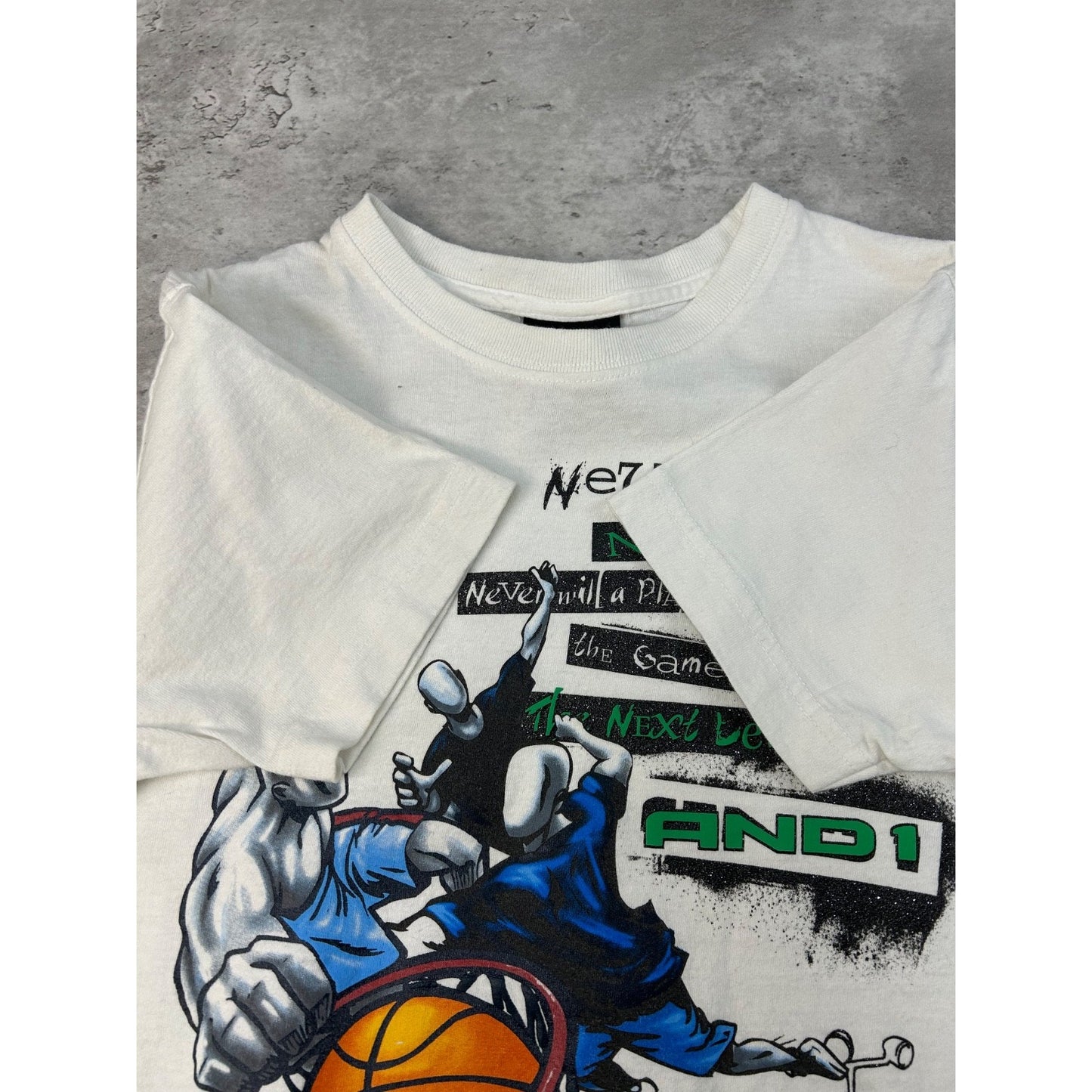 Vintage Y2K AND1 Never Give Up Never Tire Slogan Basketball T-Shirt Size XS