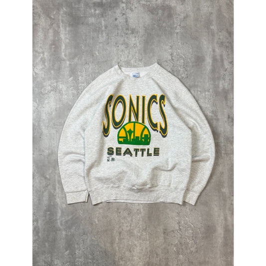 Vintage 90s Seattle Super Sonics NBA Graphic Spellout Sweatshirt Size Large