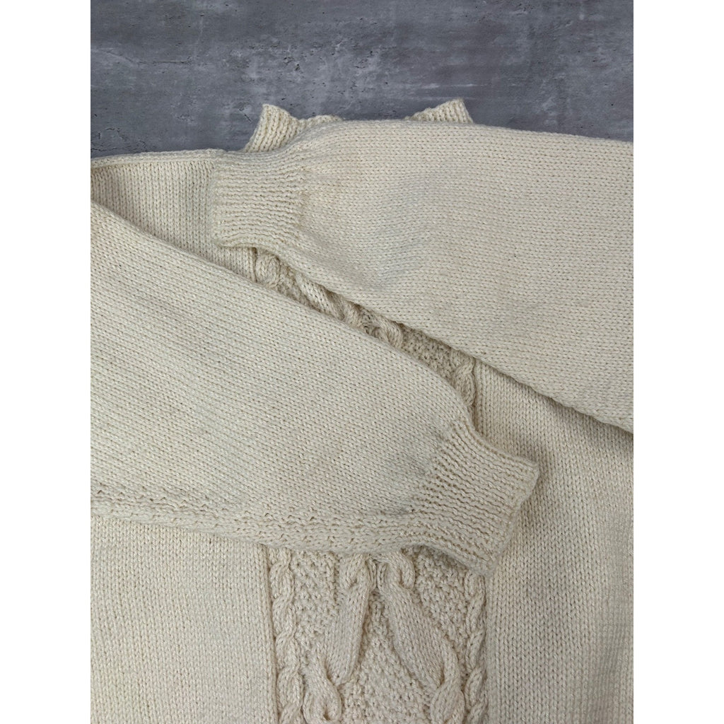 Vintage 90s Striped Cable Knit Pullover Beige Ribbed Sweater Size Large