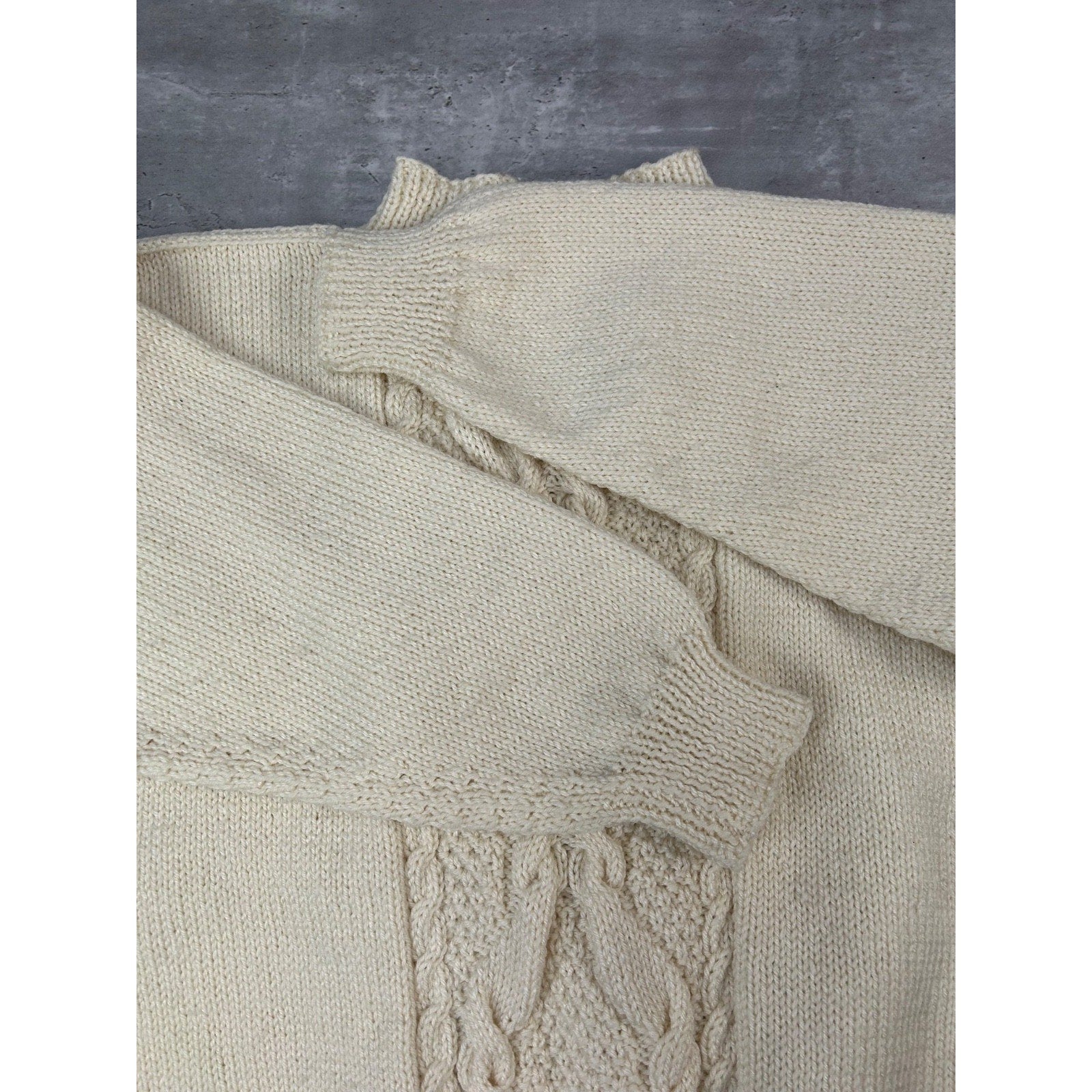 Vintage 90s Striped Cable Knit Pullover Beige Ribbed Sweater Size Large