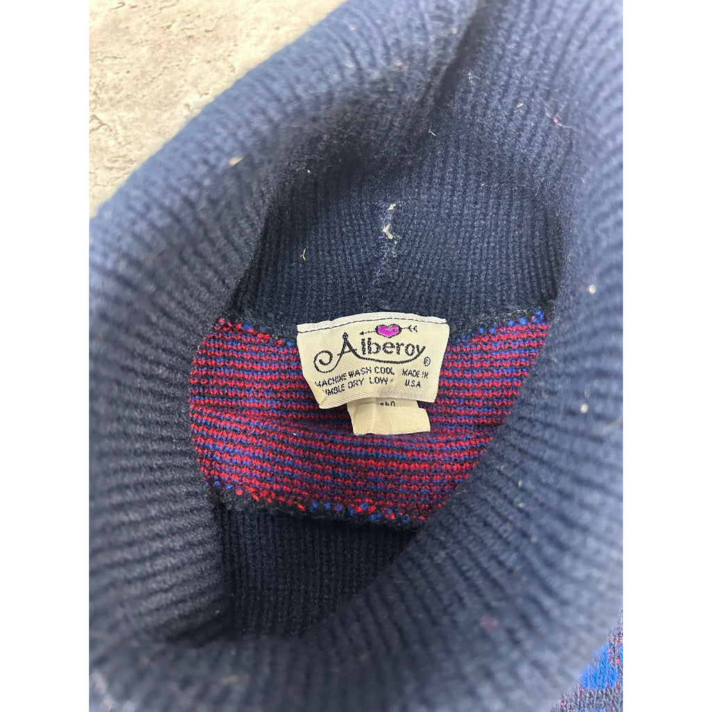 Vintage 90s Rose Striped Print Pullover Turtle Neck Knit Sweater Size Large