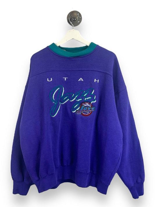 Vintage Utah Jazz NBA Embroidered Script Spellout Basketball Sweatshirt Size XL