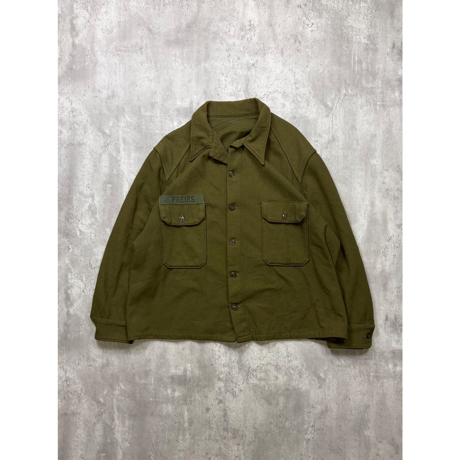 Vintage 1950s US Army OG 107 Patched Wool Field Button Up Shirt Size 2XL