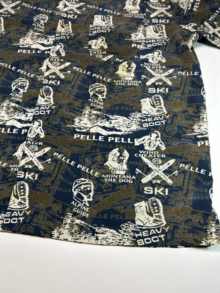 Vintage Pelle Pelle Skiing All Over Print Long Sleeve Button Up Shirt Size XL