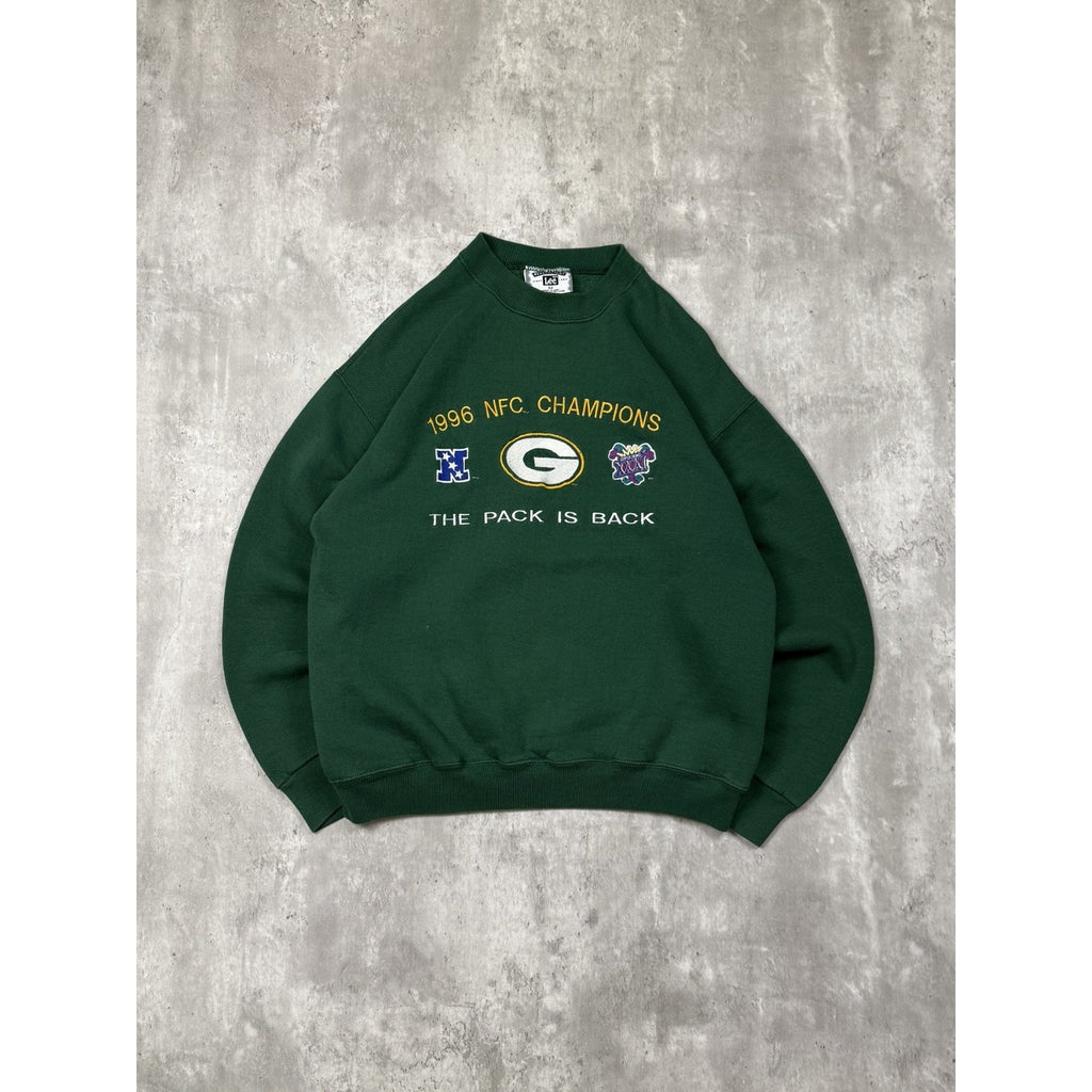 Vintage 1996 Green Bay Packers NFL NFC Champs Embroidered Sweatshirt Size Medium