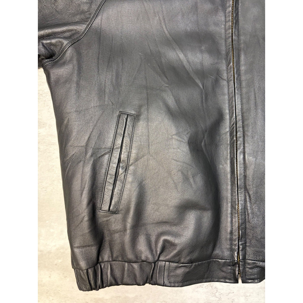 Vintage St. Johns Bay Quilted Lined Full Zip Leather Bomber Jacket Size XL