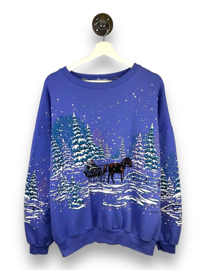 Vintage 1991 Winter Wonderland All Over Print Forest Graphic Sweatshirt Size XL