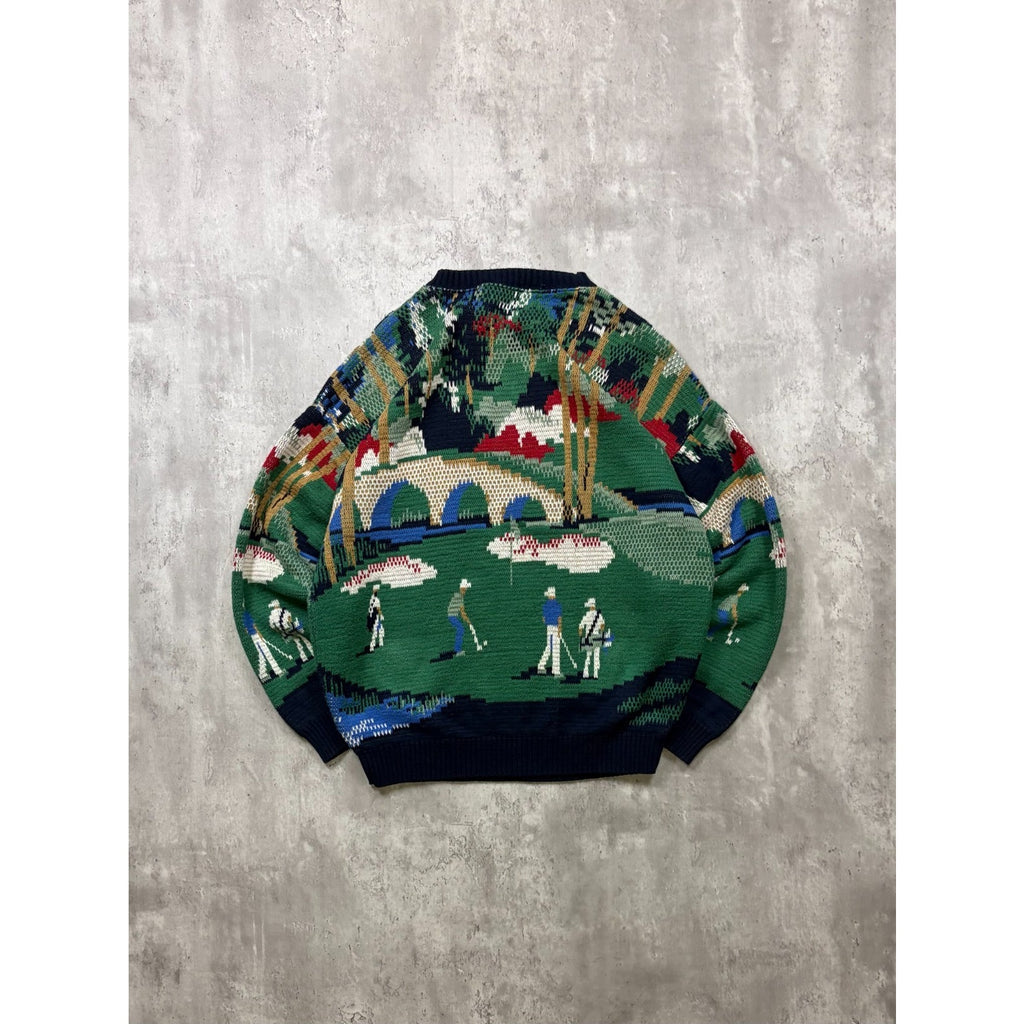 Vintage 90s Crossings Golf All Over Print Knit Sweater Size Large