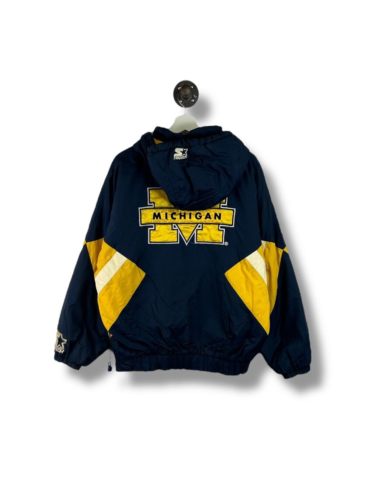 Vintage 90s Michigan Wolverines NCAA 1/2 Zip Starter Hooded Jacket Size Medium