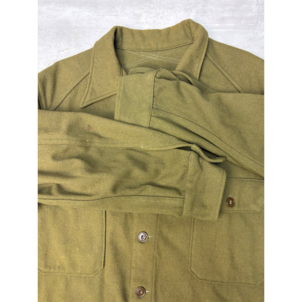 Vintage 1950s US Army OG 107 Patched Wool Field Button Up Shirt Size 2XL