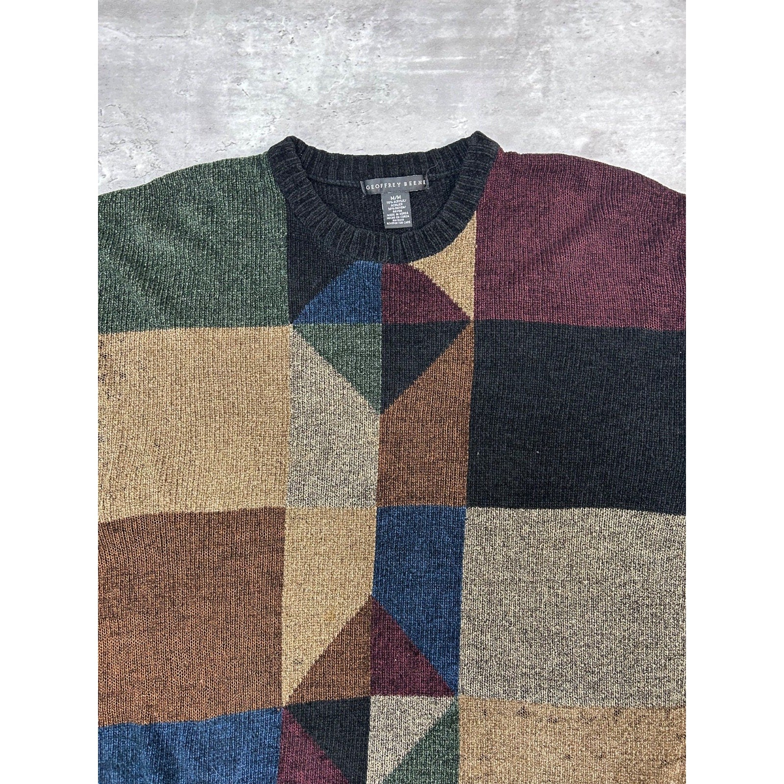 Vintage Geoffrey Beene Abstract Geometric Print Pullover knit Sweater Sz Medium