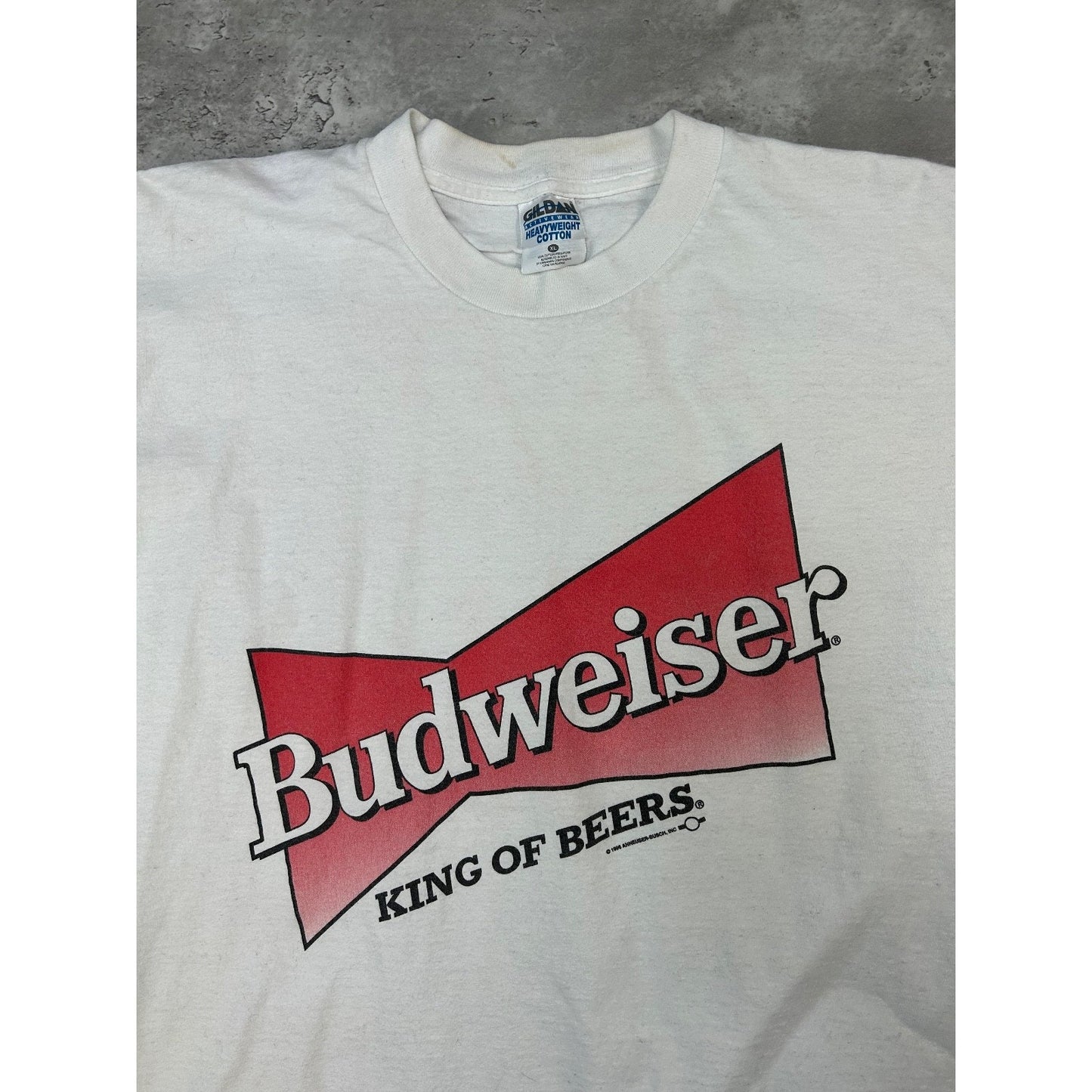Vintage 1996 Budweiser King Of Beers Staff Beer Promo T-Shirt Size XL White