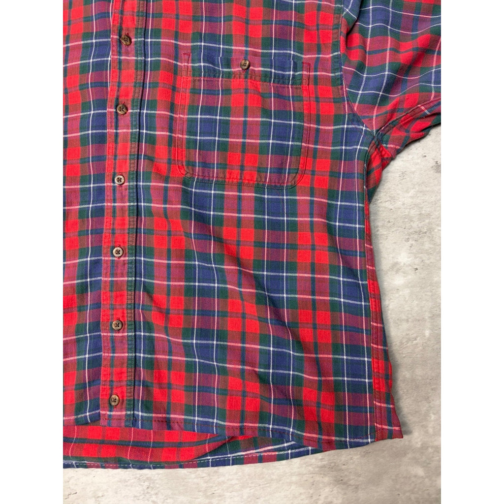 Vintage Eddie Bauer Double Pocket Plaid Cropped Button Up Shirt Size LT