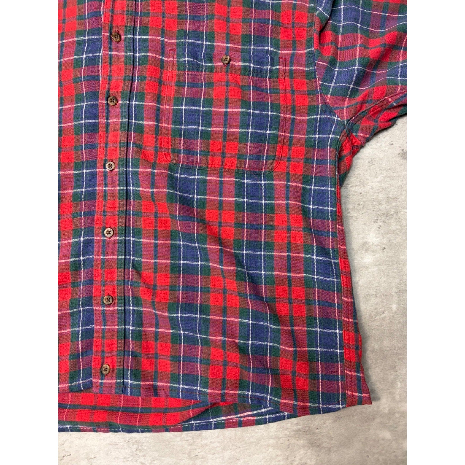 Vintage Eddie Bauer Double Pocket Plaid Cropped Button Up Shirt Size LT