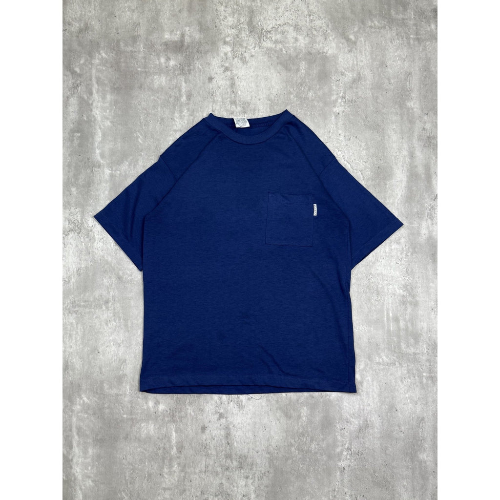 Vintage 80s/90s Class Navy Blue Blank Pocket T-Shirt Size Medium