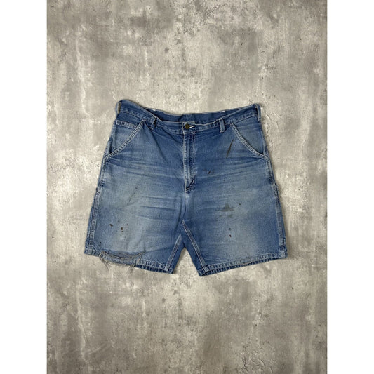 Vintage Carhartt Distressed Medium Wash Denim Workwear Carpenter Shorts Size 37