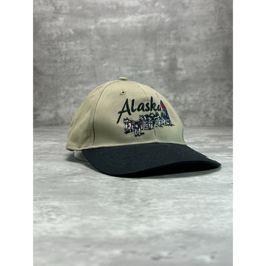 Vintage 90s Alaska Embroidered Dog Sledding Destination Strapback Hat OSFA