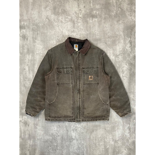 Vintage Carhartt Quilted Lined Canvas Workwear Arctic Jacket Size Large Brown