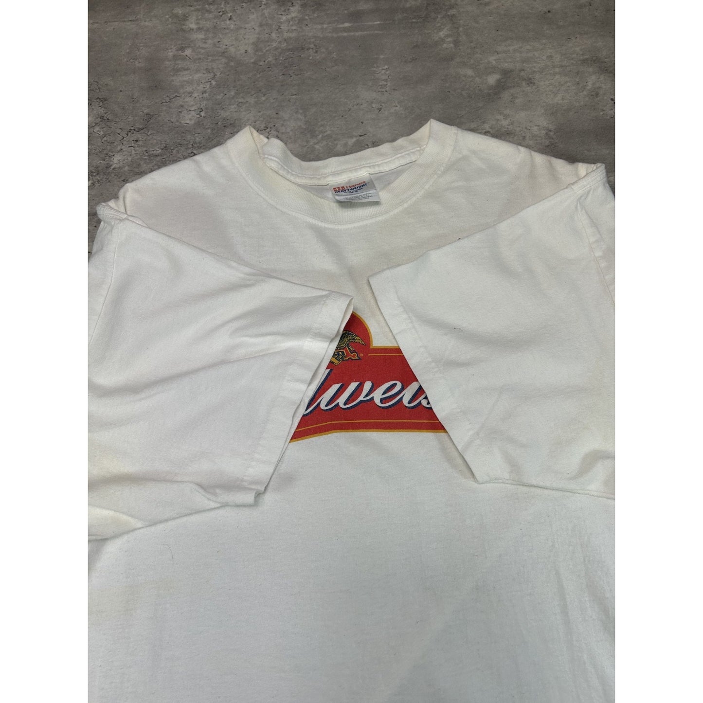 Vintage 2000 Budweiser Graphic Spellout Beer Promo T-Shirt Size XL White
