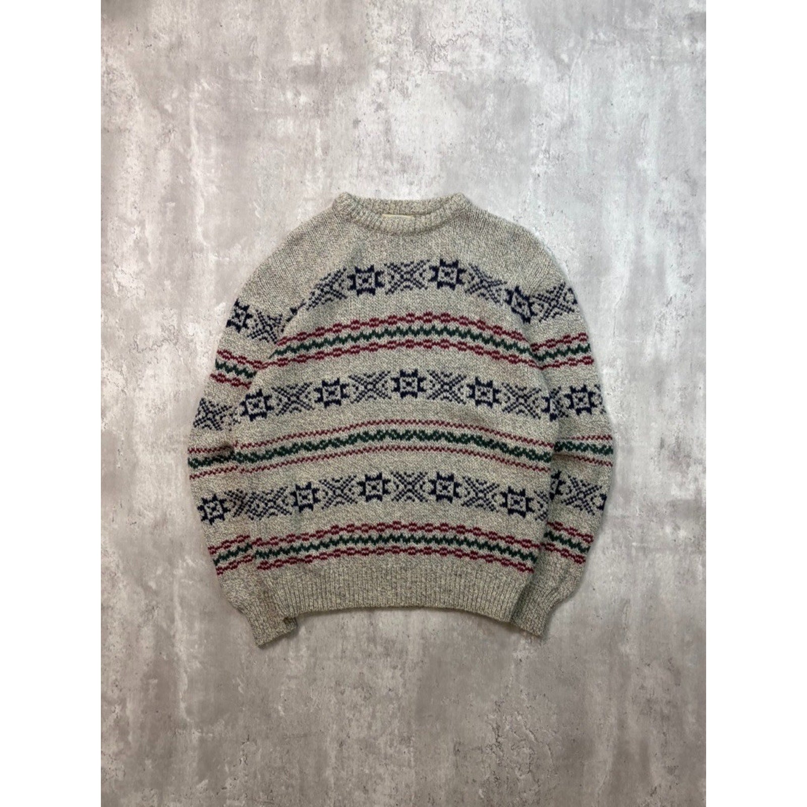 Vintage 90s Royal North Mills Abstract Snowflake Striped Knit Sweater Size Large