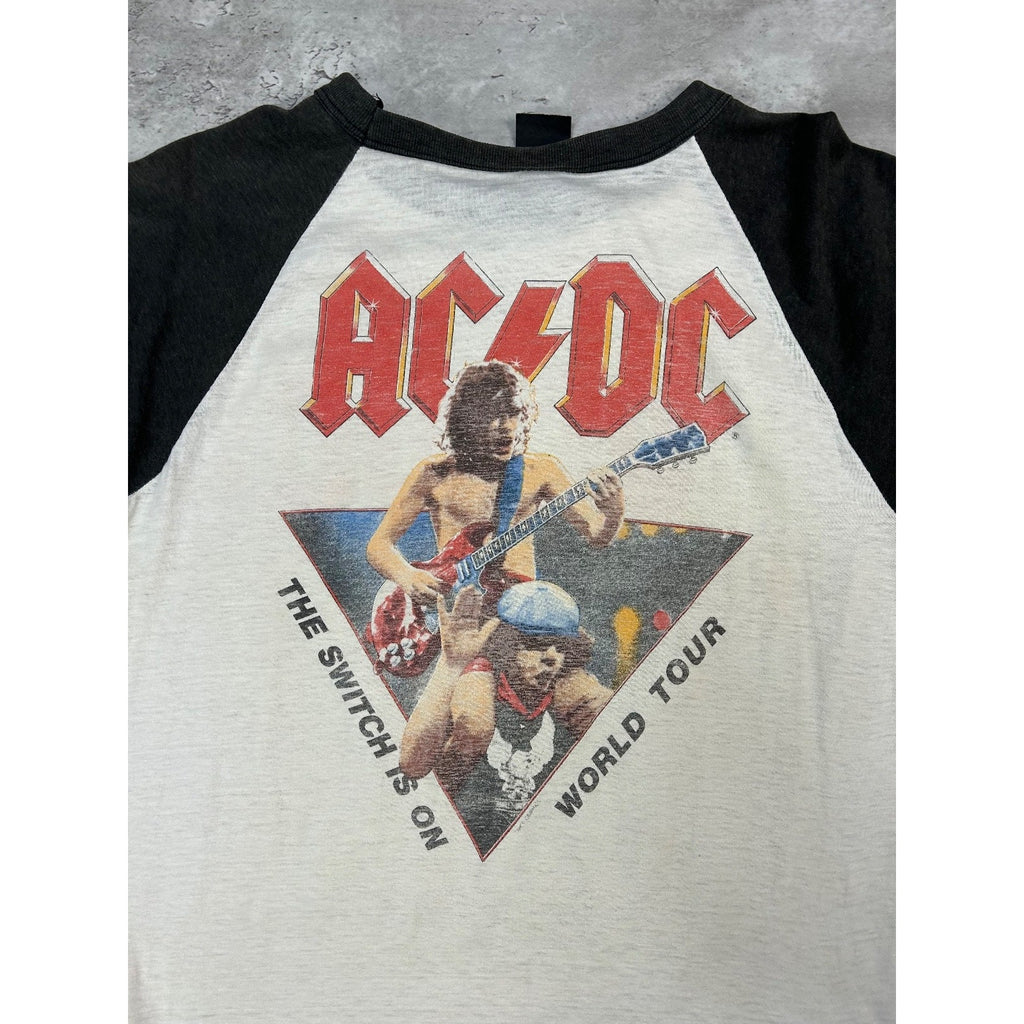 Vintage 1983 ACDC Flick Of The Switch Rock Music Raglan Band T-Shirt Size Small