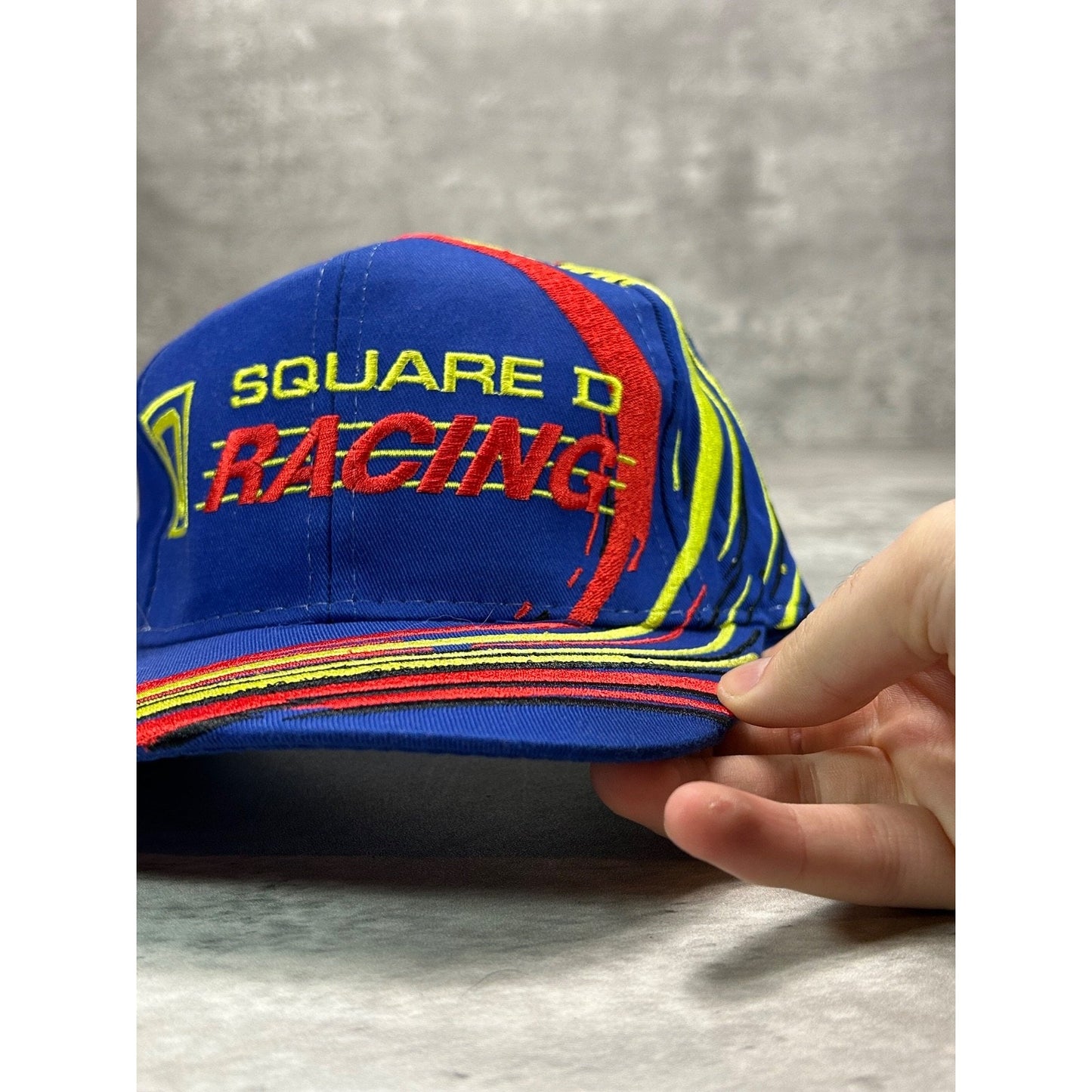 Vintage Square D Racing Embroidered Spellout Logo Snapback Hat OSFA