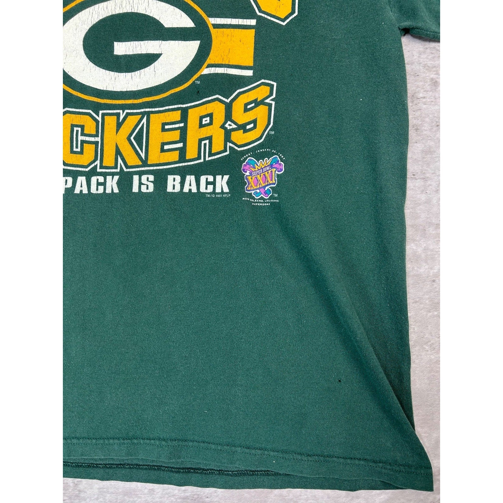 Vintage 1996 Green Bay Packers NFL NFC Champs Graphic Spellout T-Shirt Sz Large