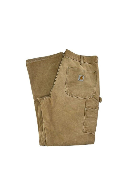 Vintage 90s Carhartt Canvas Workwear Carpenter Double Knee Pants Size 34 Beige