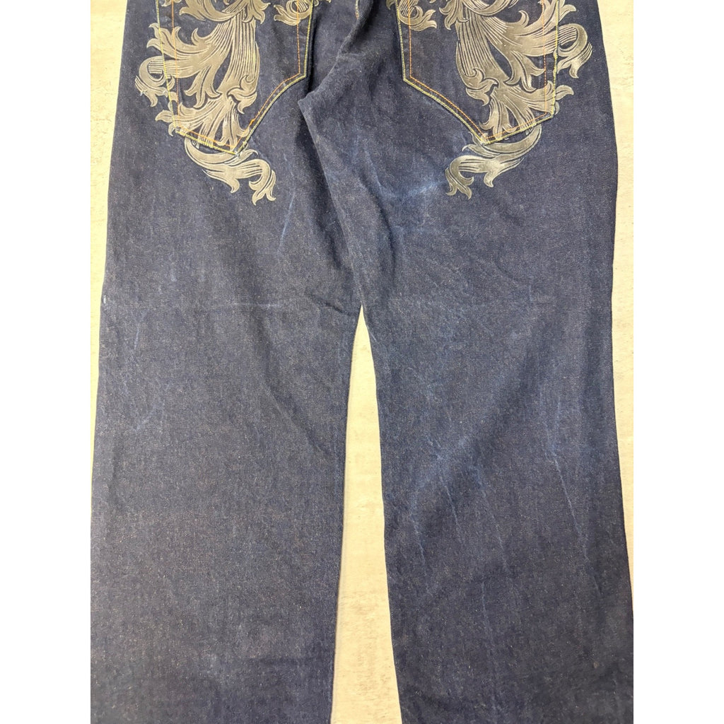 Vintage Y2K The Year Of... Graphic Baroque Graphic Dark Wash Denim Pants Size 38