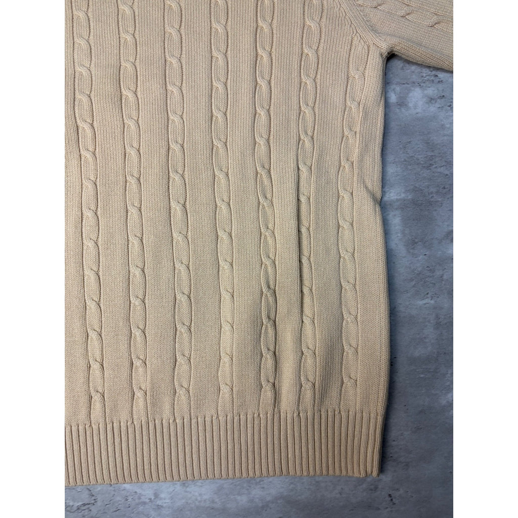Vintage Tommy Hilfiger Embroidered Crest Pullover Beige Knit Sweater Size Large