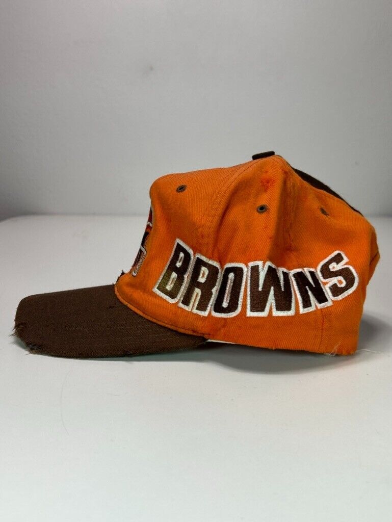 Vintage 90s Cleveland Browns NFL Embroidered Spellout Split Snapback Hat OSFA