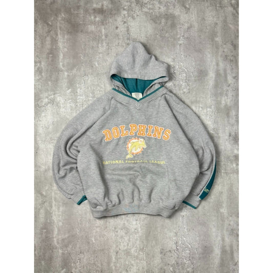 Vintage Miami Dolphins NFL Embroidered Spellout Hooded Sweatshirt Size Large