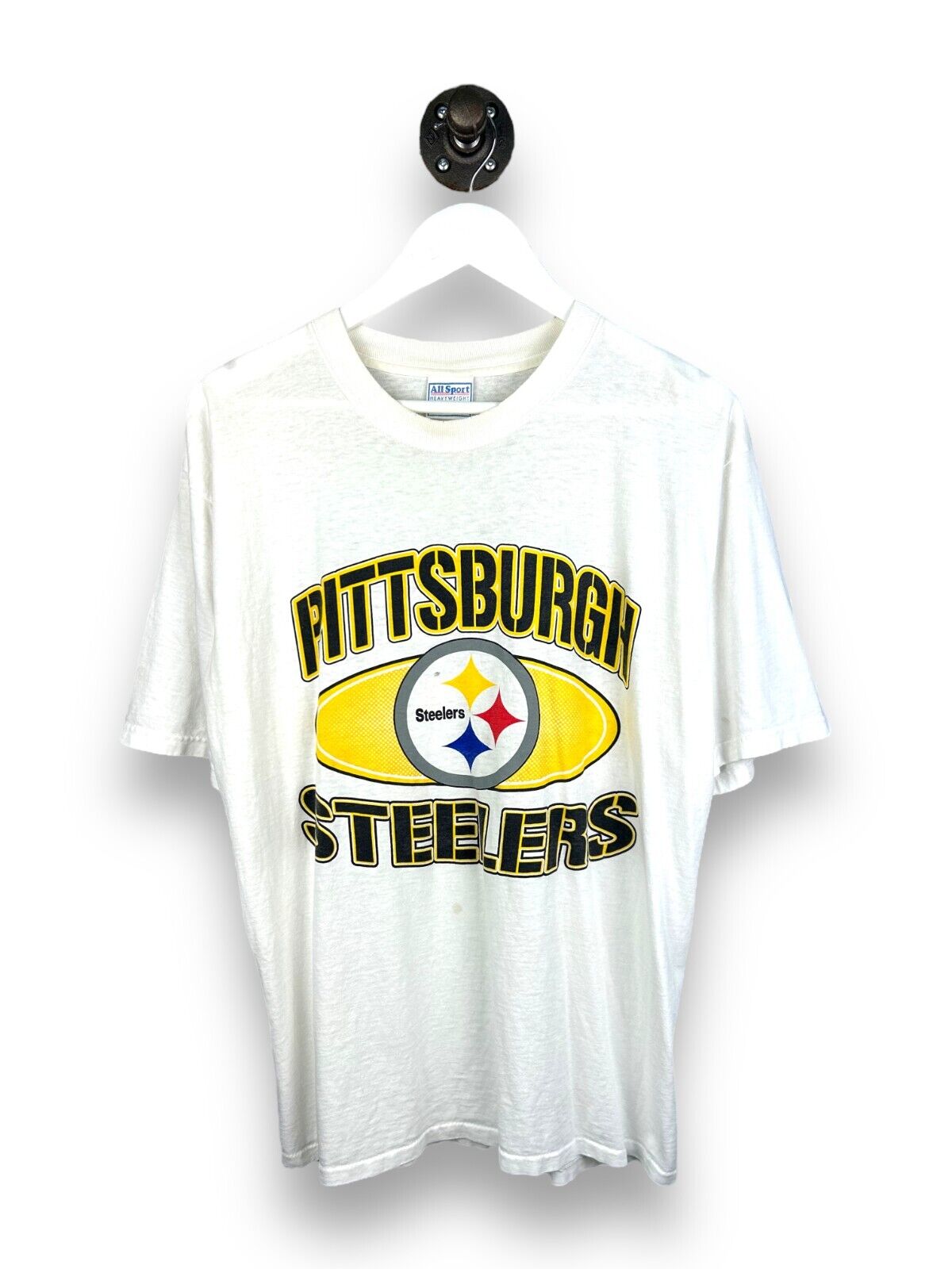 Vintage 90s Pittsburgh Steelers NFL Big Graphic T-Shirt Size Large White