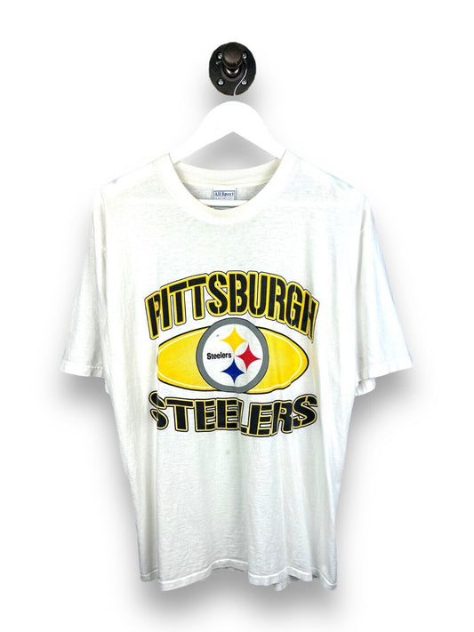 Vintage 90s Pittsburgh Steelers NFL Big Graphic T-Shirt Size Large White