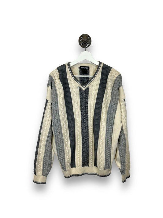 Vintage Tosani Striped Cable Knit Style Sweater Size Large Made Canada