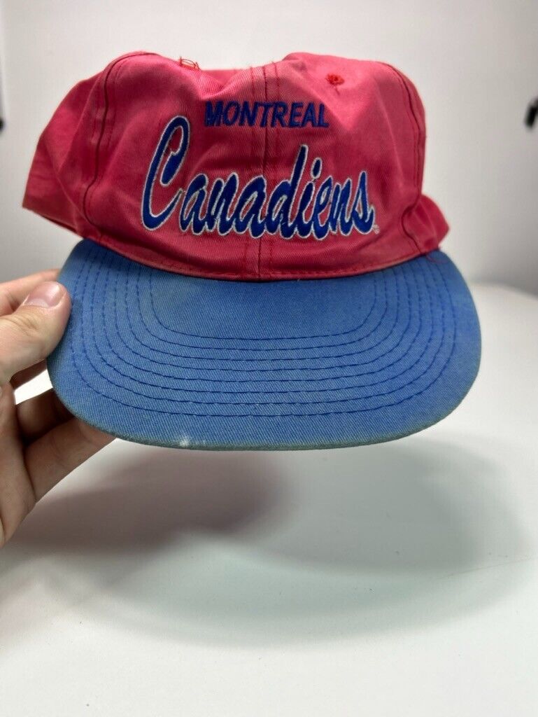 Vintage 90s Montreal Canadiens NHL Embroidered Spellout Strapback Hat OSFA