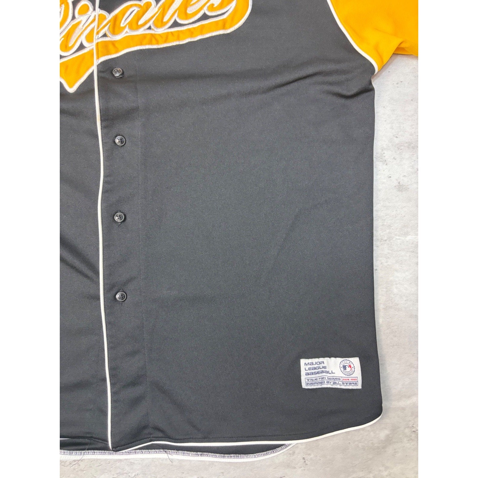 Vintage Pittsburgh Pirates MLB Script Spellout Baseball Jersey Size 2XL