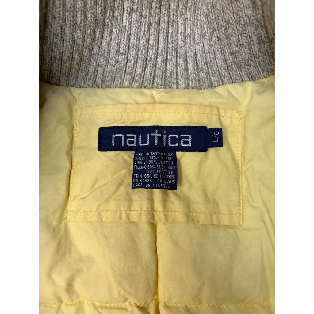 Vintage Nautica Leather Patch Insulated Full Zip BomberJacket Size Large