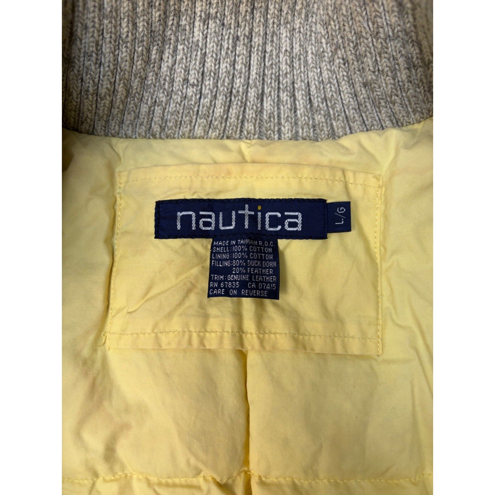 Vintage Nautica Leather Patch Insulated Full Zip BomberJacket Size Large