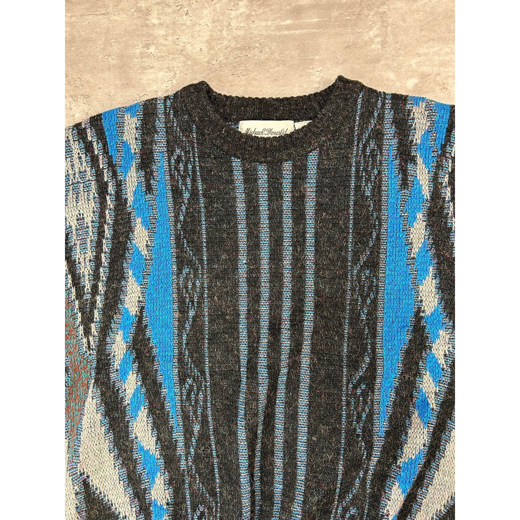 Vintage Michael Herald Abstract Striped Pullover Knit Sweater Size Large