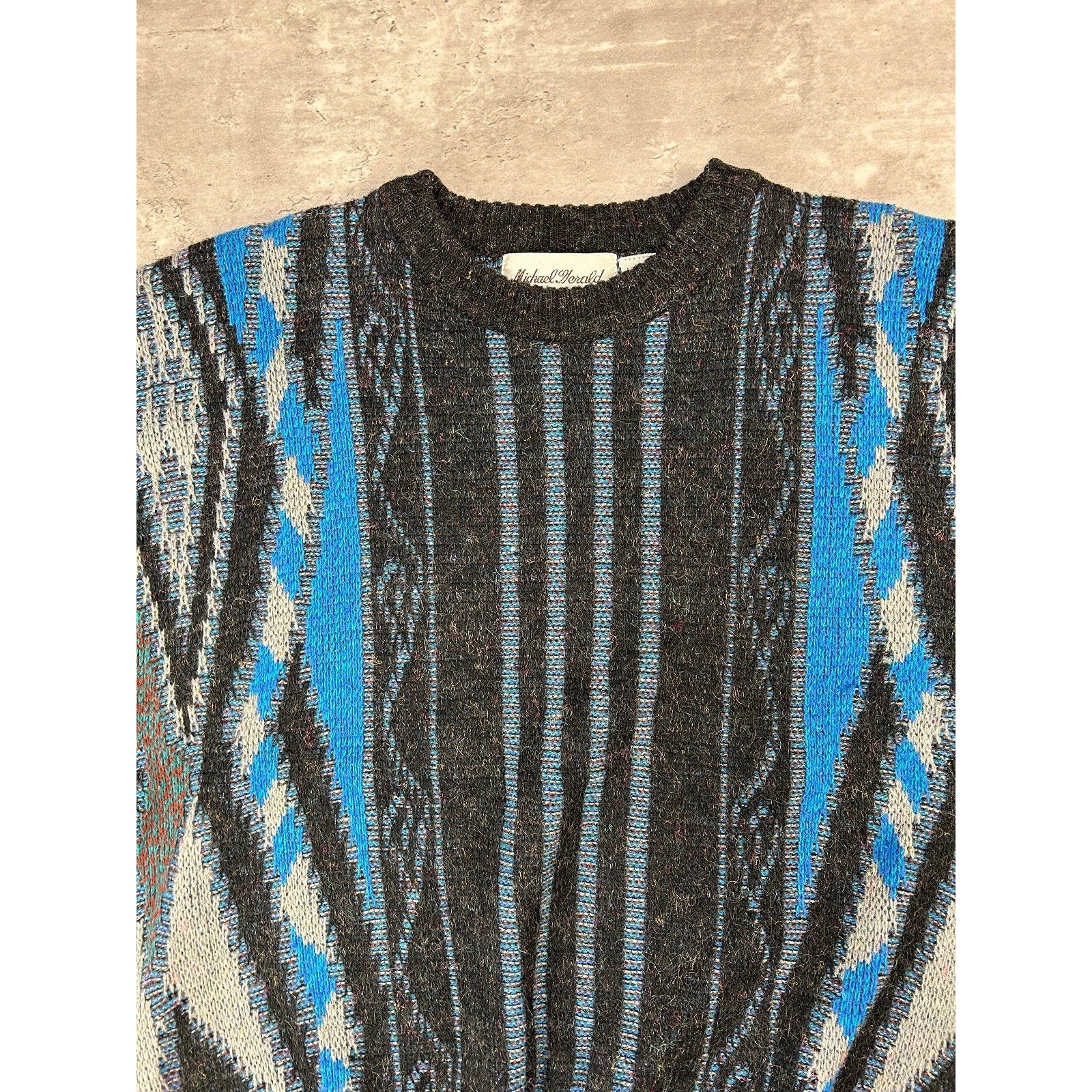Vintage Michael Herald Abstract Striped Pullover Knit Sweater Size Large