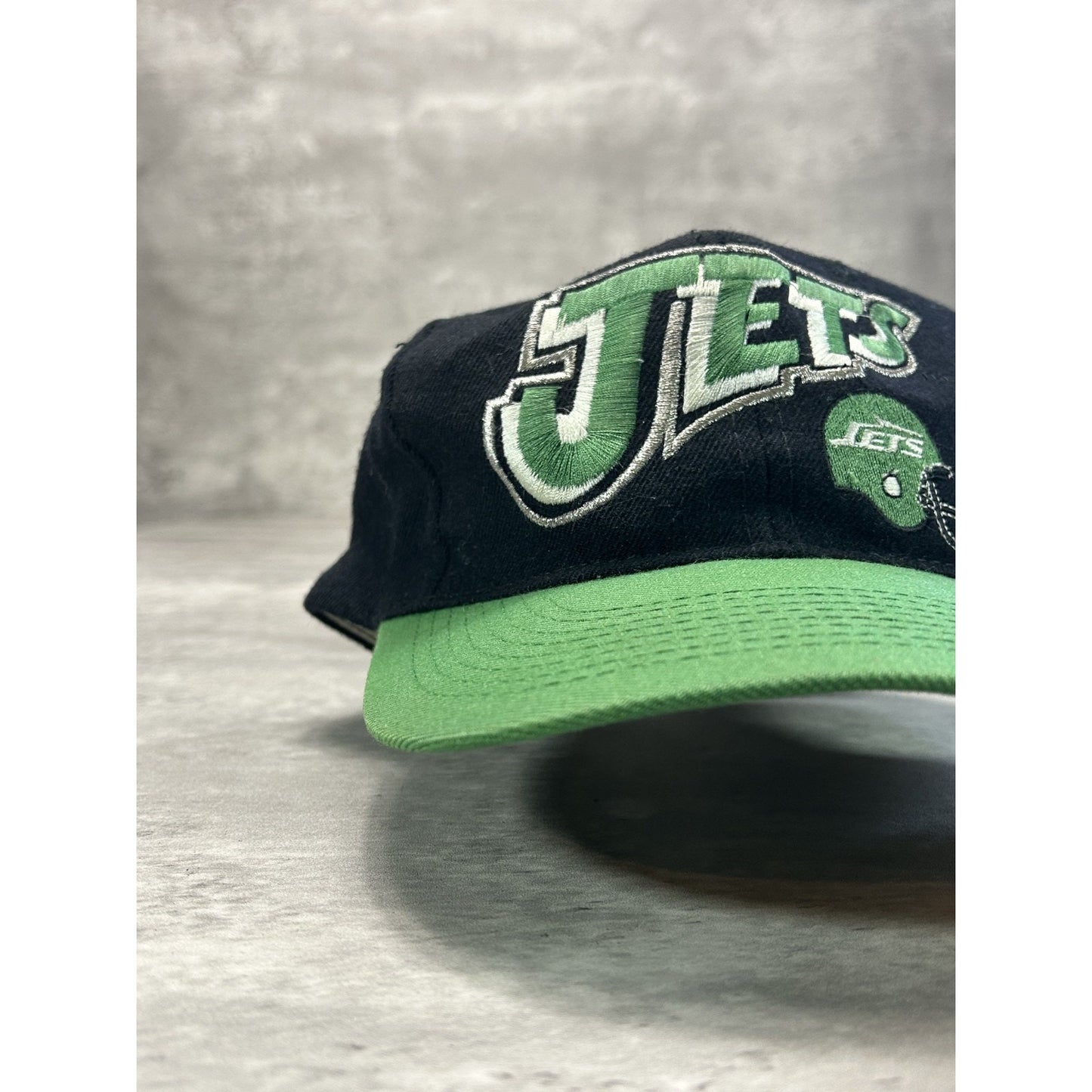 Vintage 90s New York Jets NFL Embroidered Spellout Helmet Snapback Hat OSFA
